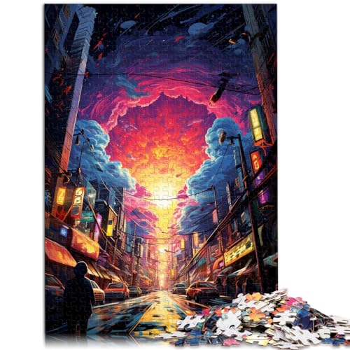 Puzzle für farbenfrohes und psychedelisches Tokio, 1000-teiliges Puzzle für Erwachsene, Holzpuzzle, Familienspiele, Weihnachts- und Geburtstagsgeschenke, 1000 Teile (50 x 75 cm)