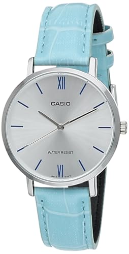 Casio LTP-VT01L-7B3 Women's Minimalistic Silver Dial Blue Leather Band Analog Watch