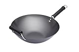 KitchenCraft Pure Oriental Wok aus Carbonstahl mit Antihaftbeschichtung, 35,5 cm, Schwarz