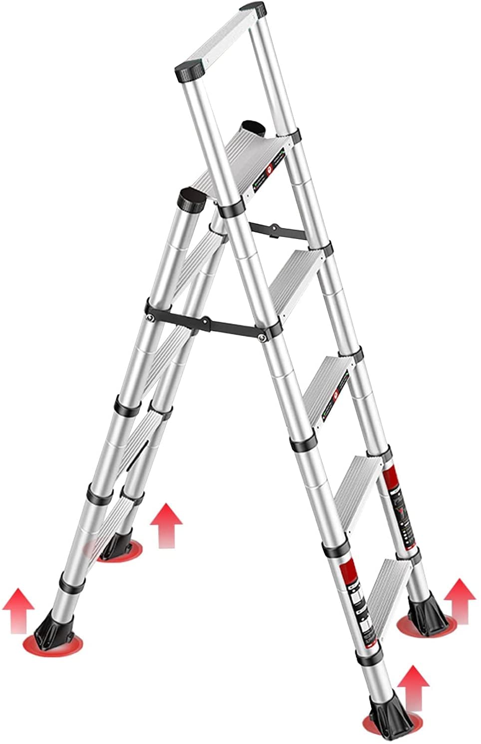 RASOANOA Teleskopleiter, Aluminium-Teleskopleiter, Tragkraft 330 lb, 4,3 ft / 5,3 ft / 6,6 ft, leichte, tragbare ausziehbare Leiter, Reparatur von Deckenleuchten und Reparatur des Dachs Ambitious