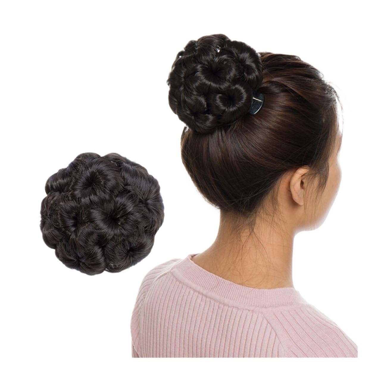 Haarteil Synthetische Klaue Clip In Chignon Gefälschte Haare Chignon Bun Haarteil Schwarz Braun Blonde Frauen Lockiges Chignon Bun Haar Haarverlängerung(Dark brown)