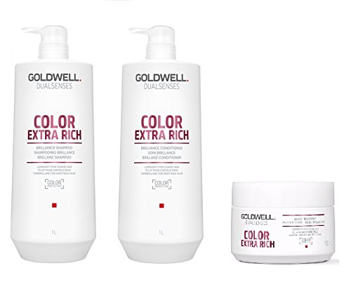 Goldwell DualSenses Color Extra Rich Shampoo 1000 ml, Conditoner 1000 ml und 60 Sekunden Treatment 200 ml