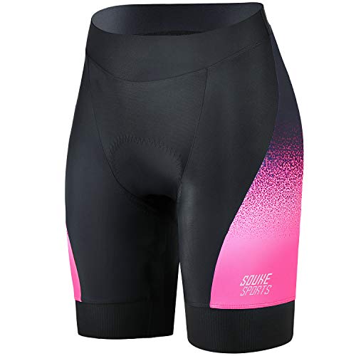 Souke Sports Radlerhose Damen Fahrradhose Damen Gepolstert Schnelltrockende Fahrradunterhose Damen Elastische Fahrradunterhose Damen Radhose Damen Kurz mit Atmungsaktive 4D Gel Sitzpolster