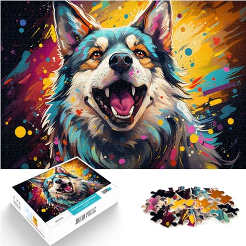 Puzzlespiele, farbenfrohe Kunst, Husky-Malkunst, Puzzles für Erwachsene, 1000 Teile, Holzpuzzles, Puzzles, Geschenke, Spielzeug, Denkspiel (50 x 75 cm)