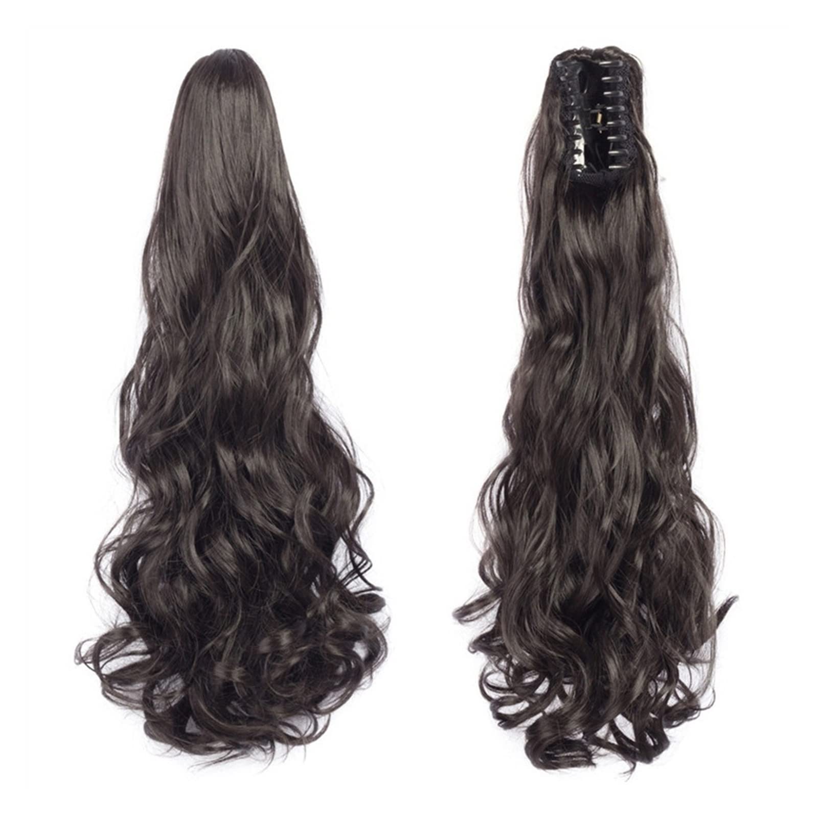 Pferdeschwanz Haarteil 55,9 cm gewelltes Pferdeschwanz-Haar mit Klaue, Clip-in-Haarverlängerung, hitzebeständige Faser, Pferdeschwanz-Haarteil for Frauen und Mädchen, Verlängerung, synthetisches, lang