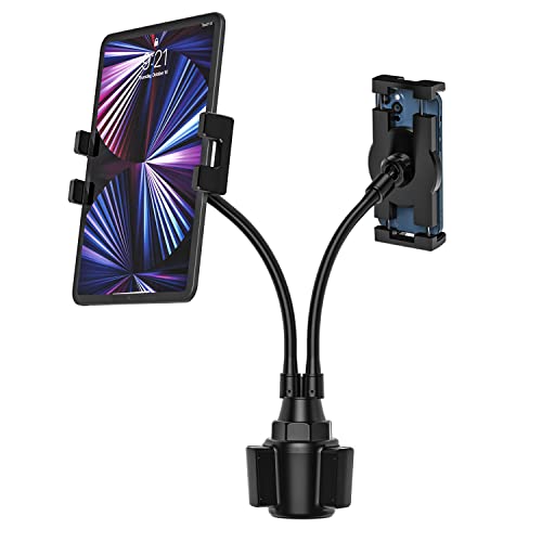 Dual Autohalterung Tablet Getränkehalter, Oilcan KFZ Auto Car Cup Tablet Holder Ständer mit Schwanenhals Starkem Langem Arm für iPad Mini Air Pro, iPhone, Galaxy Tab, Fire 4-12.9" Handys und Tablets