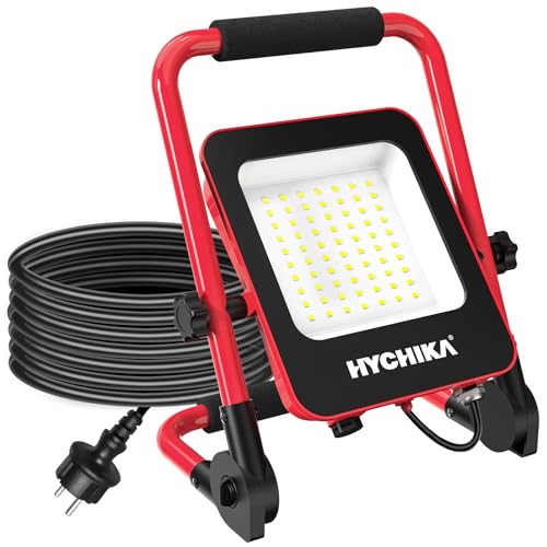 HYCHIKA LED Baustrahler,50W 5500LM Arbeitsleuchte, LED Arbeitsleuchte mit Stecker, IP65 Wasserdicht Baustrahler LED mit 3M Kabel, Tragbar Baustrahler für Werkstatt oder Baustelle,Garage, 6500K