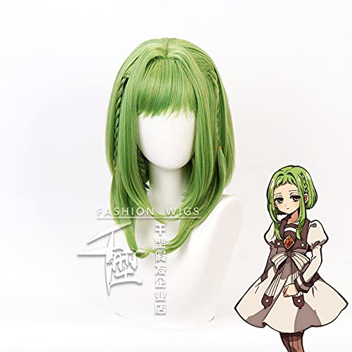 Anime cosplay perücke Anime Coser pruik Anime Toilettengebunden Hanako-Kun Nanamin Sakura Cosplay Green Perücke Jibaku Shounen Synthetische Haare+Perücke Cap Party Rollenspiel