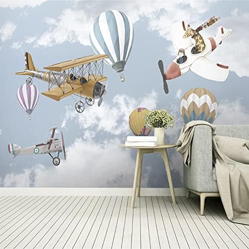 XLMING Cartoon Flugzeug Luftballon Kinderzimmer Küche Esszimmer Arbeitszimmer Wohnzimmer TV Hintergrund Wand 3D Tapete-150cm×105cm