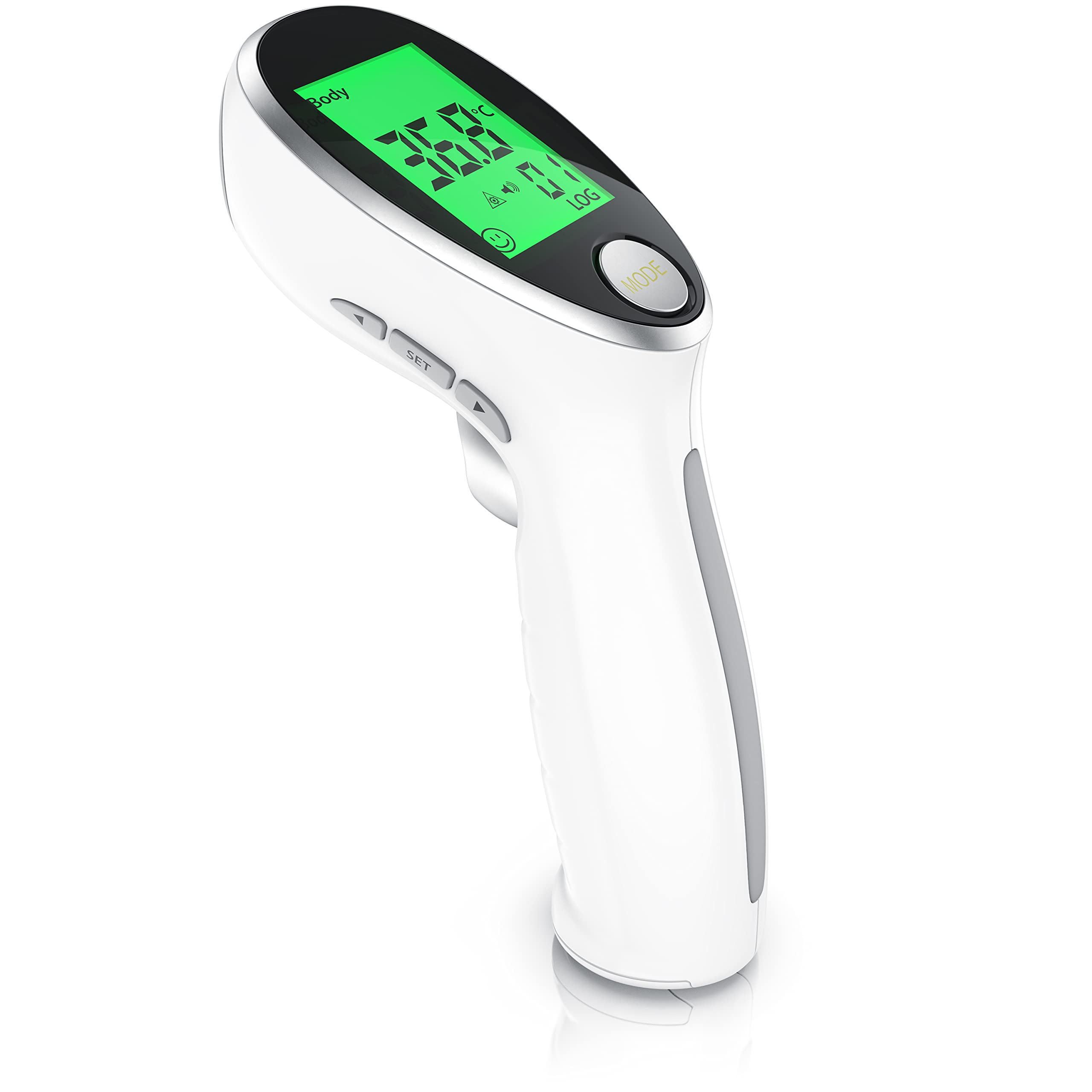 Medicinalis - Infrarot Thermometer Fieberthermometer digital – berührungslose Messung und Oberflächenmessung- LCD-Display beleuchtet – Fieberalarm – kontaktlos – ideal für Baby und Kind Erwachsene