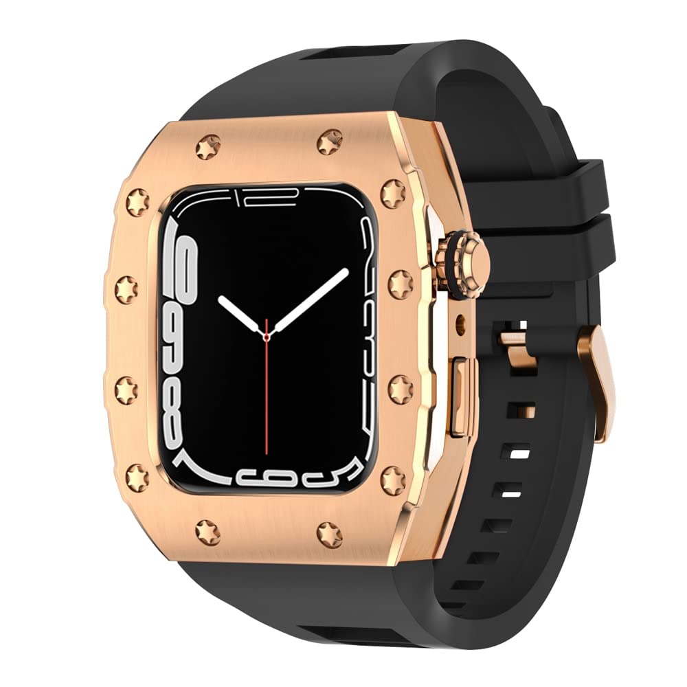 KANUZ 45 mm luxuriöses Metallgehäuse Silikonarmband für Apple Watch, Mod Kit, 44 mm Modifikationsset für iWatch Serie 8, 7, SE, 6, 5, 4, Band (Farbe: RGB, Größe: 44 mm für 6/5/4/SE)