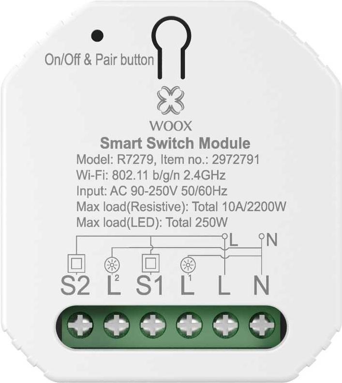 Woox Intelligentes 2-Kanal-Schaltermodul - WiFi 2.4GHz Smart Switch 2-Gang