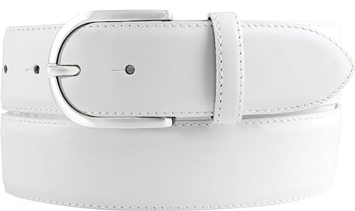 BELTINGER Lack-Gürtel aus Leder 4 cm | Glänzender Damengürtel 40mm | Eleganter Gürtel für Damen | Runde Gürtelschnalle | Weiß 90cm