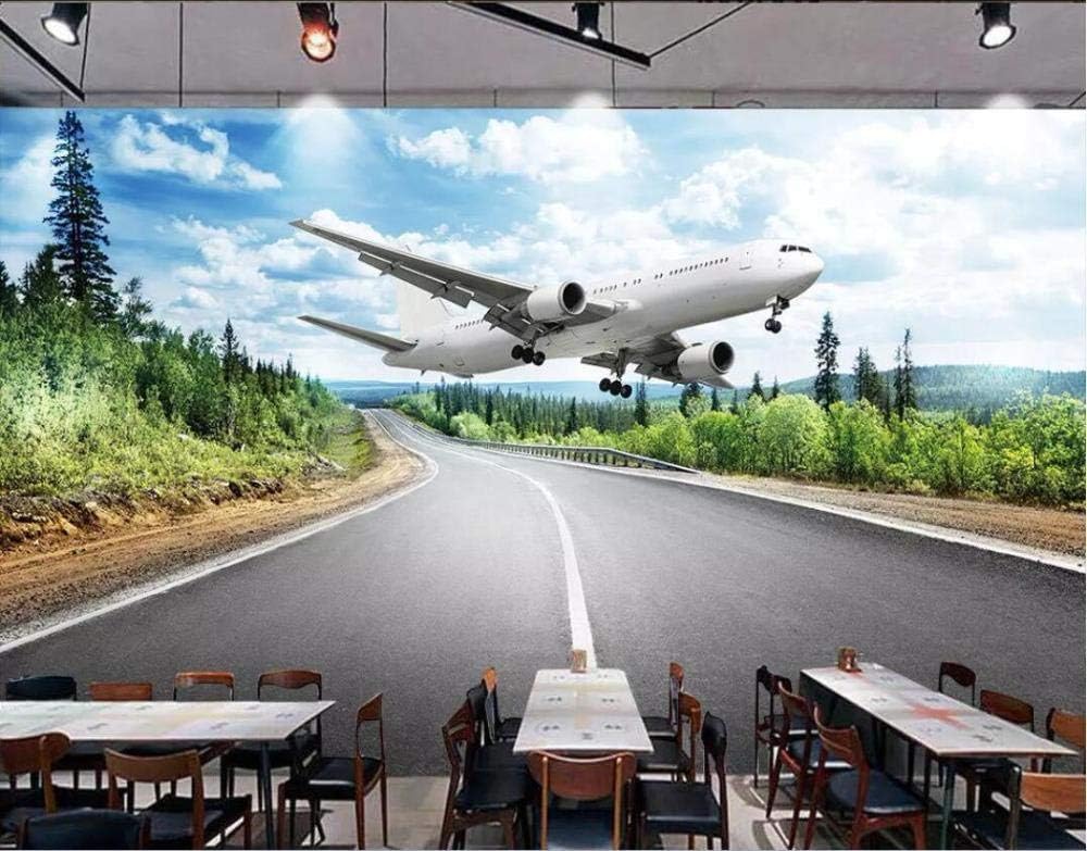 Himmel Straßen Flugzeuge Wälder 3D Tapete Poster Restaurant Schlafzimmer Wohnzimmer Sofa TV Dekorative Wand-300cm×210cm