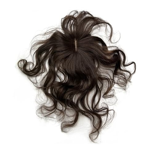 Haartopper für Frauen 35,6 cm großer Echthaar-Topper for Frauen, 10 x 12 cm, Spitze, Basiskörper, gewellt, Remy-Haarteile, erhöhen das Haarvolumen, Clip-in-Welle, lockiger Haar-Topper Haarteil Topper