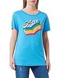 Love Moschino Womens Cotton Jersey with Logo Rainbow Print T-Shirt, Light Blue, 48