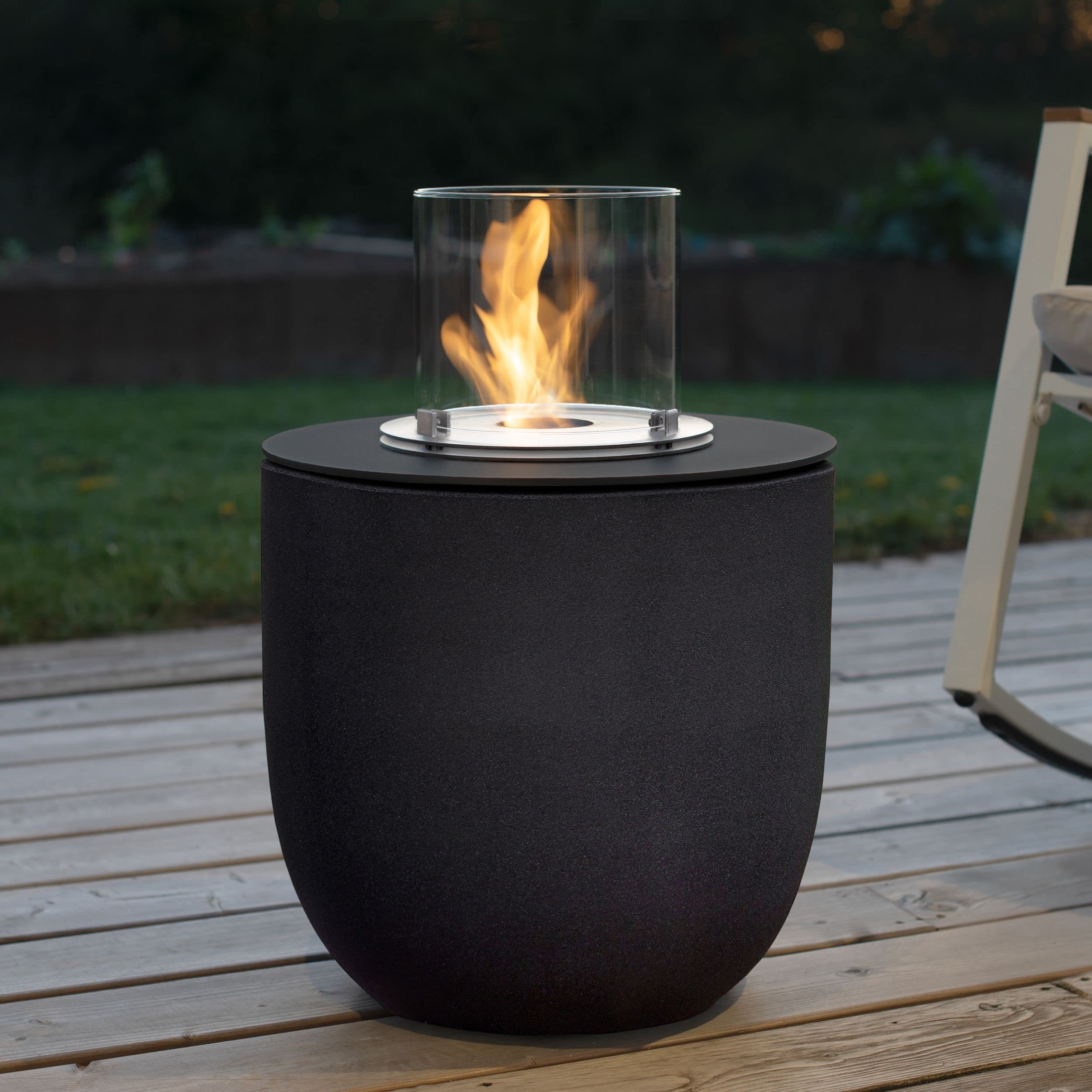 muenkel design Vigo – Asphalt-schwarz – Bio-Ethanol Feuerstelle Gartenfackel Terrassenfeuer mit Round Burner 250 Brennkammer