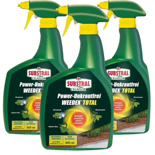 RBS24 Sparpaket Substral Power Unkrautfrei Weedex Total anwendungsfertiger Unkrautvernichter gegen Unkräuter, Moos und Gräser 3 x 800ml