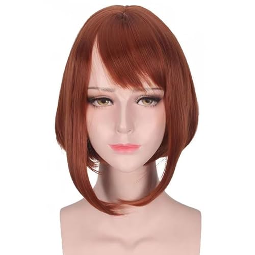 WCCNKK My Hero Academia OCHACO URARAKA Cosplay Perücke + Perückenkappe, 45 Cm Hellbraunes Kurzes Haar, Geeignet Für Halloween, Party, Karneval, Halloween-Dekorationszubehör, Anime-Geschenk