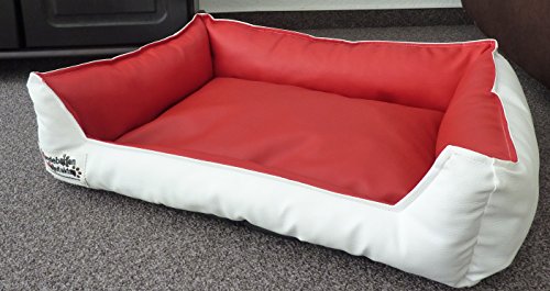 Hundebett Hundesofa Schlafplatz Kunstleder Acceso Farbe und Größe wählbar von XS bis XXL (110 cm X 85 cm, Weiss rot)