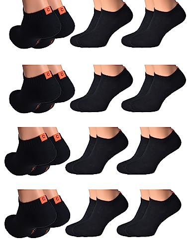 6 oder 12 Paar Sport-Sneakers oder Kurz-Socken mit Frotteesohle Marke Cocain in schwarz und weiß für Damen und Herren (39-42, 12 Paar Schwarze Sneaker)