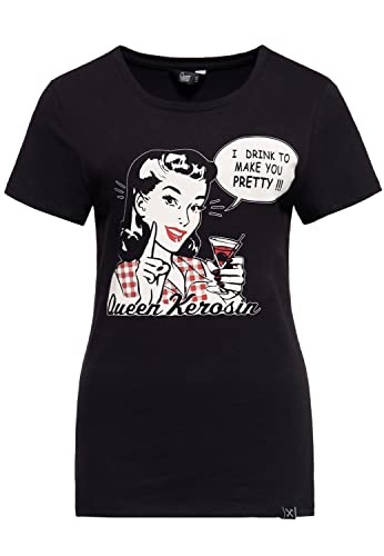 Queen Kerosin Damen Vintage Shirt | T-Shirt | Slim Fit | Frontprint | Kurzarm | Retro | Cocktail | Pin-Up | Pretty | 50S | Rockabella I Drink to Make You Pretty