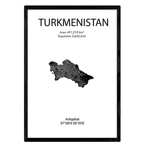 Nacnic Poster von Turkmenistan. Blätter von Ländern und Kontinenten. A3 Größe Rahmen