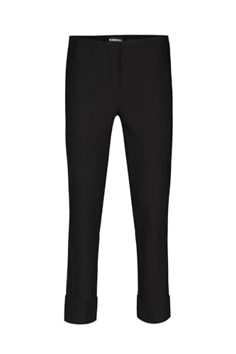 Robell Style BELLA09 – Bequeme, stretchige 7/8 Damenhose, Gerade geschnittenes Bein mit Aufschlag und Gesässtaschen Farbe Schwarz Größe 40