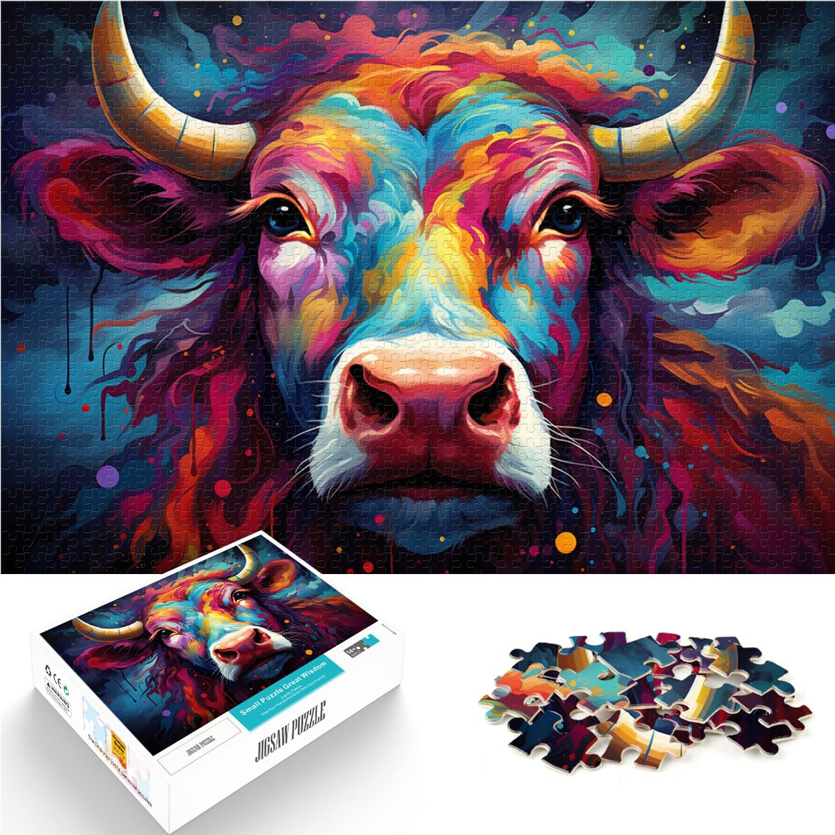 Puzzle, Lernspiele, Fantasie, Bunte Kuh, Puzzle für Erwachsene, 1000-teiliges Puzzle, Holzpuzzle, Spaß für die ganze Familie, Puzzle 1000 Teile (50 x 75 cm)