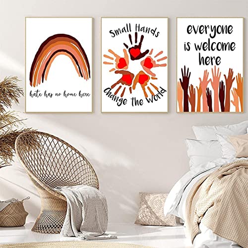 Vielfalt Farbe Poster Leinwand Wand Bilderdruck Liebe Regenbogen Inklusion Kind Freundschaft Nordic Bild Bild Klassenzimmer BüRo Wohnkultur Rahmenlos-30×40cm×3pcs