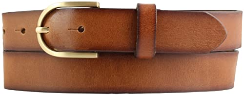 BELTINGER Damen-Gürtel mit goldener Gürtelschnalle Vintage-Look 3 cm | Jeans-Gürtel aus Vollrindleder für Damen 30mm | Mit geschwärzten Kanten | Cognac 85cm