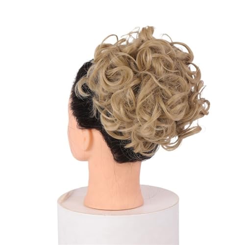 Haarteil Lockiger Chignon, unordentlicher Dutt, Hochsteckfrisur, Clip-in-Haarteil, Haarverlängerungen, Haarnadeln, elastisches Band, synthetischer Haarknoten, Schwarzblond Haarverlängerung(Q8-24)