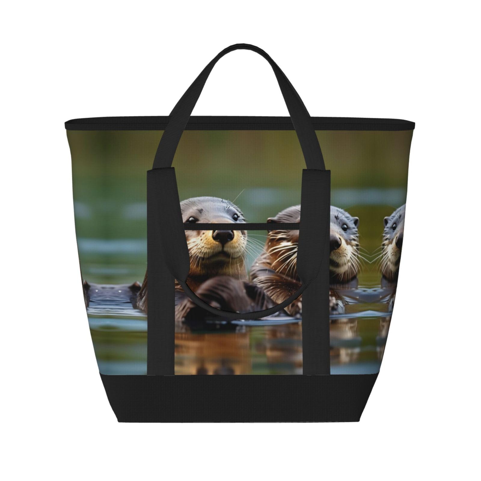 YQxwJL Isolierte Kühltasche mit Otter-Motiv, große Kapazität, Einkaufstasche, Reisen, Strand, wiederverwendbare Einkaufstasche für Erwachsene, Schwarz, Einheitsgröße