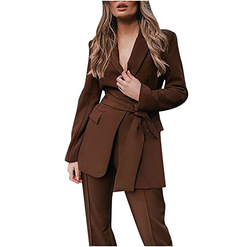 WANGTIANXUE Anzug Damen Elegant Business Modern Elegant Blazer Anzug Set Einfarbig Streetwear Zweiteilig Hosenanzüg Anzughose Revers Slim Fit Sportlich Büro Outfit Anzugjacke Sommer Freizeitanzug