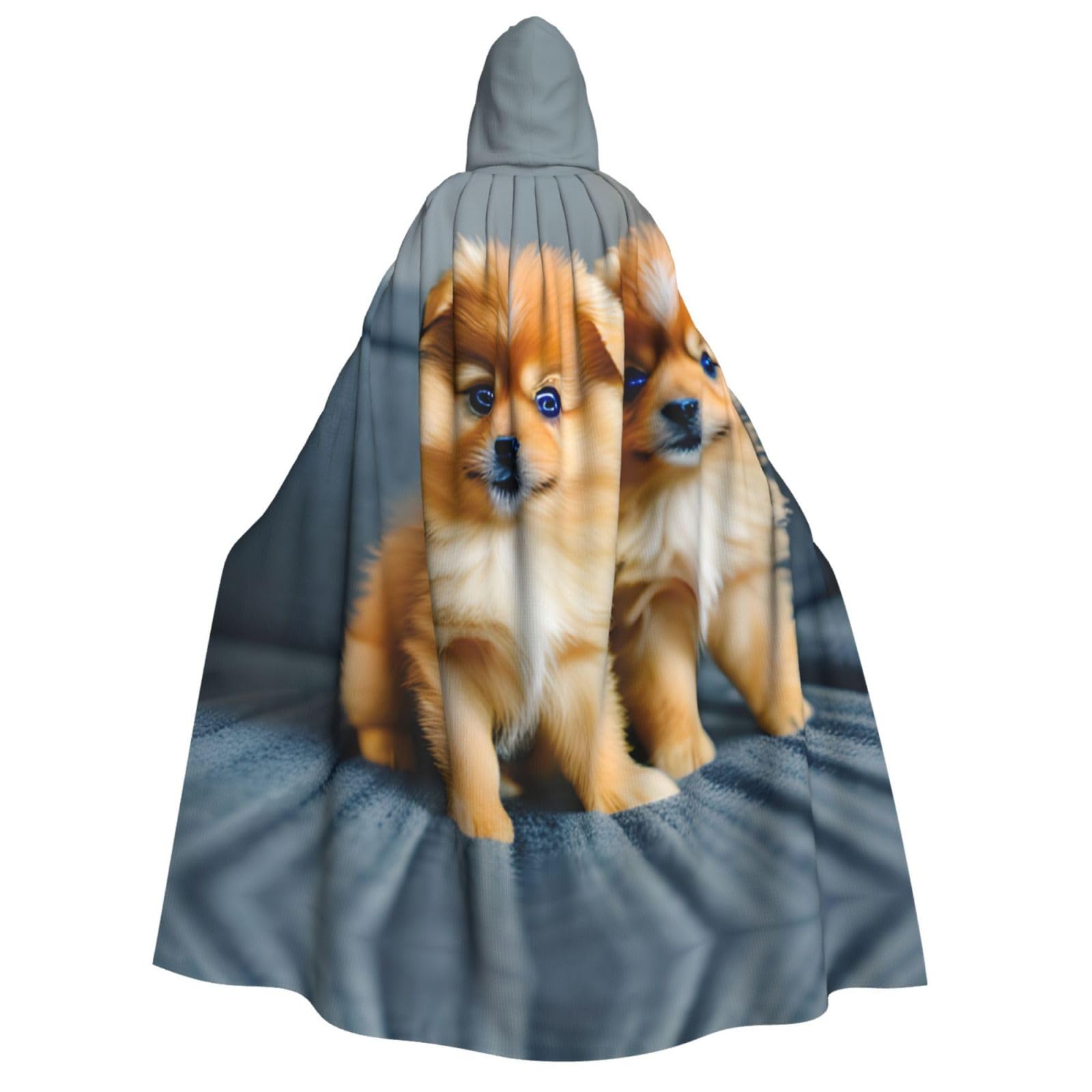 WURTON Pomeranians Puppies and Point Print Unisex Hooded Cloak Costume Women Men Vampire Halloween Cosplay Carnival Theme Party