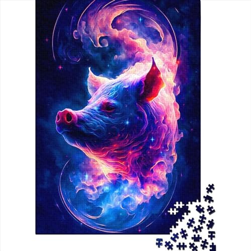 Puzzle für Erwachsene, 500 Teile, Schwein, Holzpuzzle für Erwachsene und Jugendliche von Wooden Jigsaw Puzzles for Adults Teenager, 52 x 38 cm