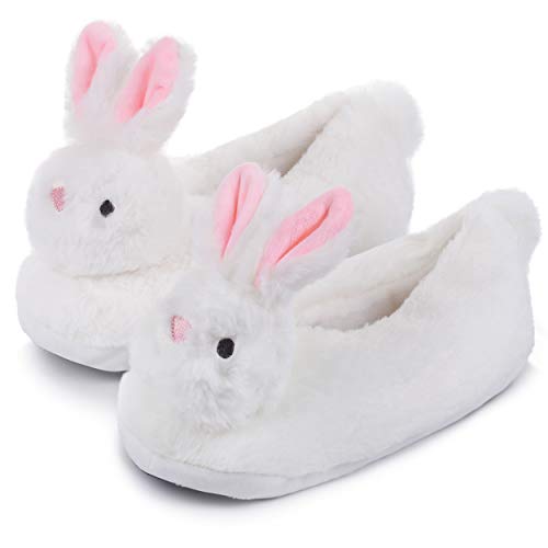 Katara Kaninchen Hausschuhe Kuschelige Plüsch-Latschen für Damen Herren Erwachsene Kinder als Geschenk, Pantoffeln 28cm EU Einheitsgröße 36-44, Weiß