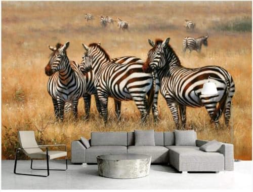 Zebras Grasland 3D Tapete Poster Restaurant Schlafzimmer Wohnzimmer Sofa TV Dekorative Wand-300cm×210cm