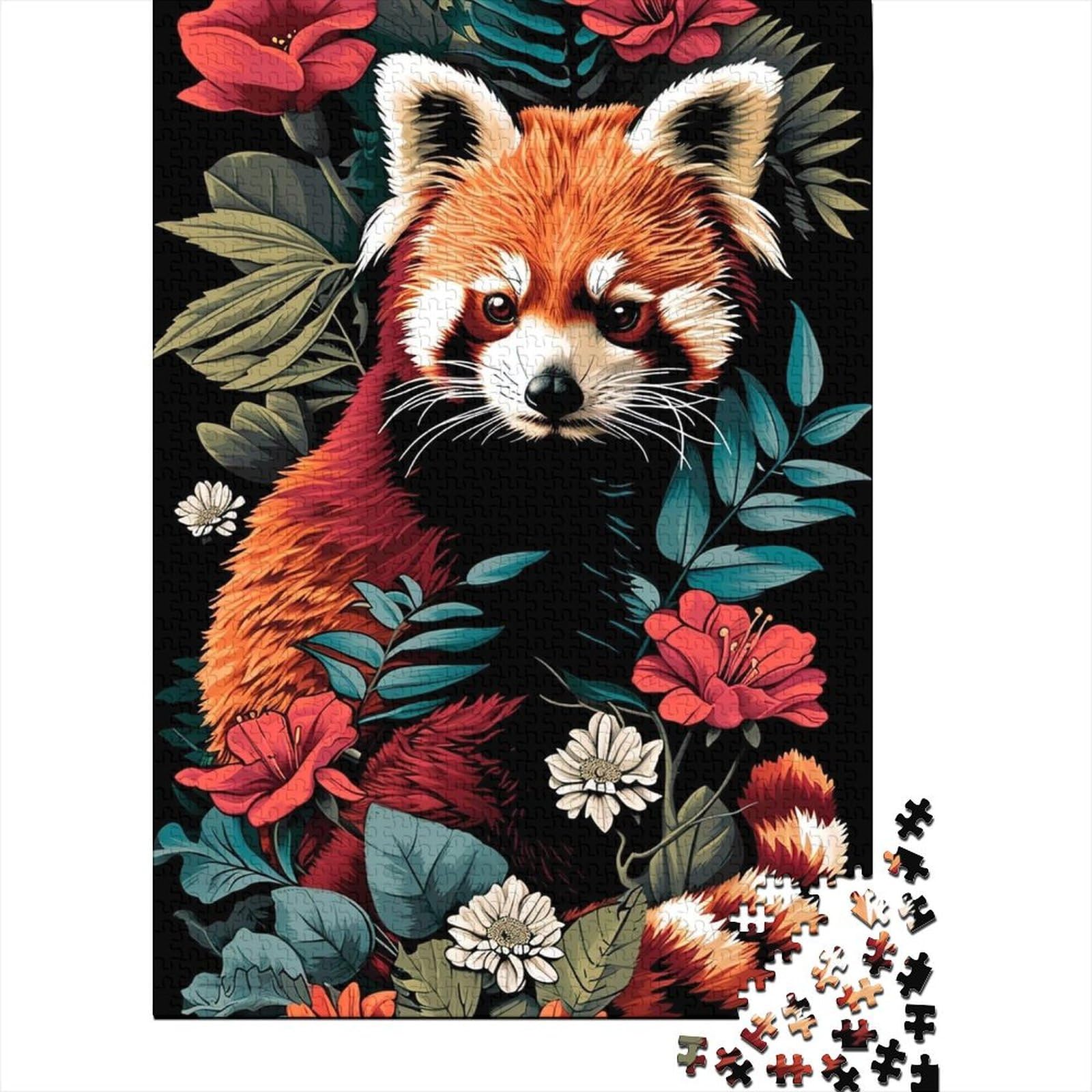 Buntes Holzpuzzle mit rotem Panda für Erwachsene, Puzzlespielzeug, Erwachsenenpuzzle mit 500 Teilen für anspruchsvolles Puzzlespiel und Familienspiel 20,47x14,96 Zoll