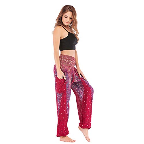 Frauen Harem Hippie Hosen Elastische Jogger Hosen Tasche Baggy Hohe Taille Gym Sport Lounge Hosen für Yoga Sommer Beach 004-One size