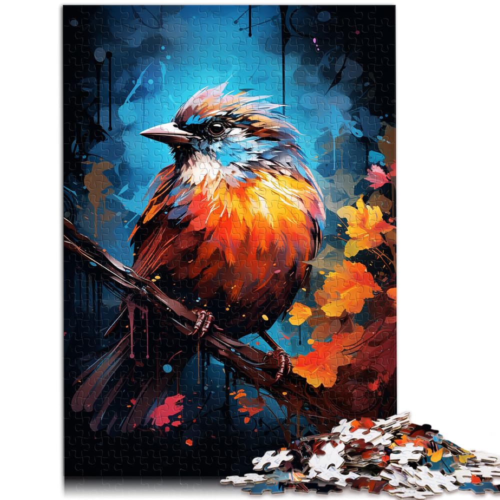 Puzzle-Geschenk, farbenfroher Psychedelischer Fantasy-Spatz, 1000 große Teile, Puzzle für Erwachsene, Holzpuzzle, lustige Spiele für die ganze Familie, 1000 Teile (50 x 75 cm)