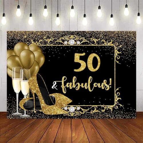 Alles Gute zum 50. Geburtstag fabelhafte Kulisse High Heels Champagner Gold Glitzer Foto Hintergrund Studio fünfzig Geburtstag Party Dekorationen 350x230cm