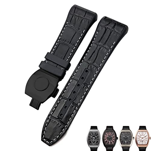 NEYENS Uhrenarmband für Franck Muller, 28 mm, Rindsleder, Silikon, Nylon-Gummi, Faltschnalle, Uhrenarmbänder für Herren, 28mm, Achat