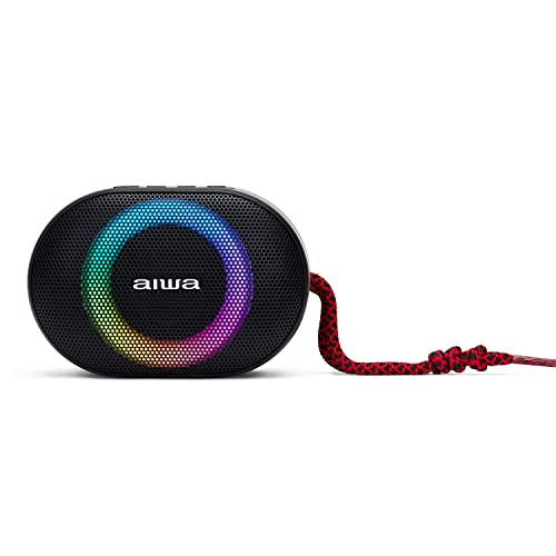 Aiwa BST-330RD Kompakt-Bluetooth-Lautsprecher, langlebig, leistungsstark, mit Hyperbass-Technologie, 10 W Leistung, RGB-Beleuchtung, Kartenleser, Wasserdicht Farbe: Schwarz und Rot