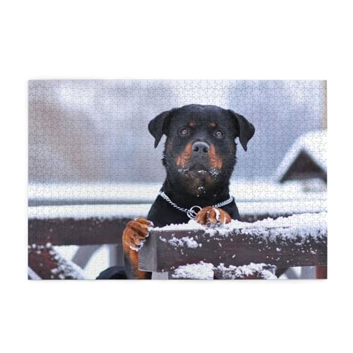 Rottweiler Hund Schneehalsband Augen, Puzzles 1000 Teile Holzpuzzle Spielzeug Familienspiel Wanddekoration