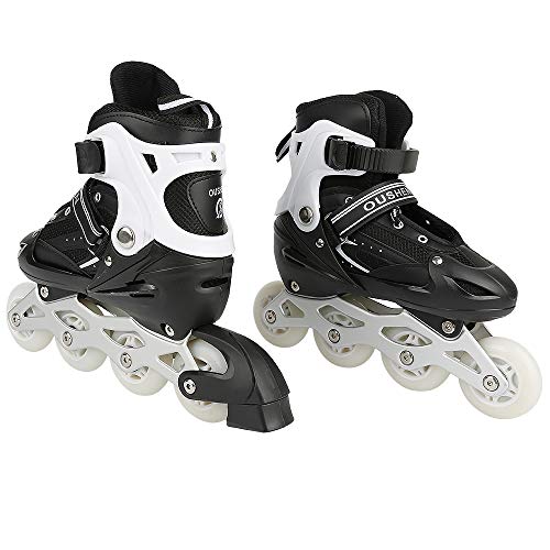 Inline-Skates mit Verstellbarer Größe Skates für Kinder, Jugendliche, Erwachsene, Anfänger (schwarz, S (EU 31-34))