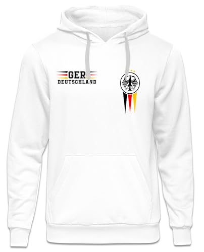 UGLYSHIRT Deutschland Herren Kapuzenpullover | Germany Hoodie Deutschland Pullover Deutschland Trikot Fanartikel Fussball EM WM Deutschland Flagge | M12 FB Weiß (S)