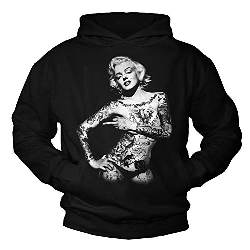 MAKAYA Kapuzenpullover Herren/Damen - Marilyn Tattoo Sweatshirt Pullover mit Kapuze schwarz Größe L