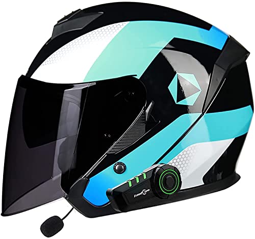 Bluetooth Jethelm Motorrad Open Face 3/4 Halbhelme,Vintage Adult Herren Damen Jet Helm,Retro Crash Halbhelm mit Doppelvisier ScooterHelm MotorradHelm,DOT/ECE-Zertifiziert