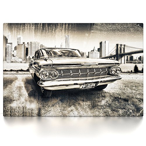 CanvasArts Impala - Leinwand Bild - Oldtimer Auto USA Sepia Vintage kompatibel mit Chevrolet (140 x 90 cm, Leinwand auf Keilrahmen)